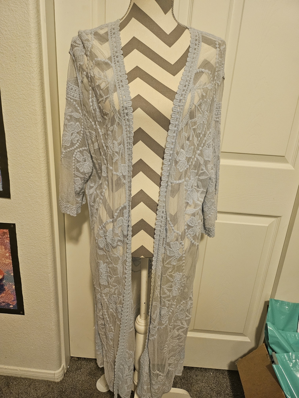 Light Blue Sheer Lace Duster Kimono